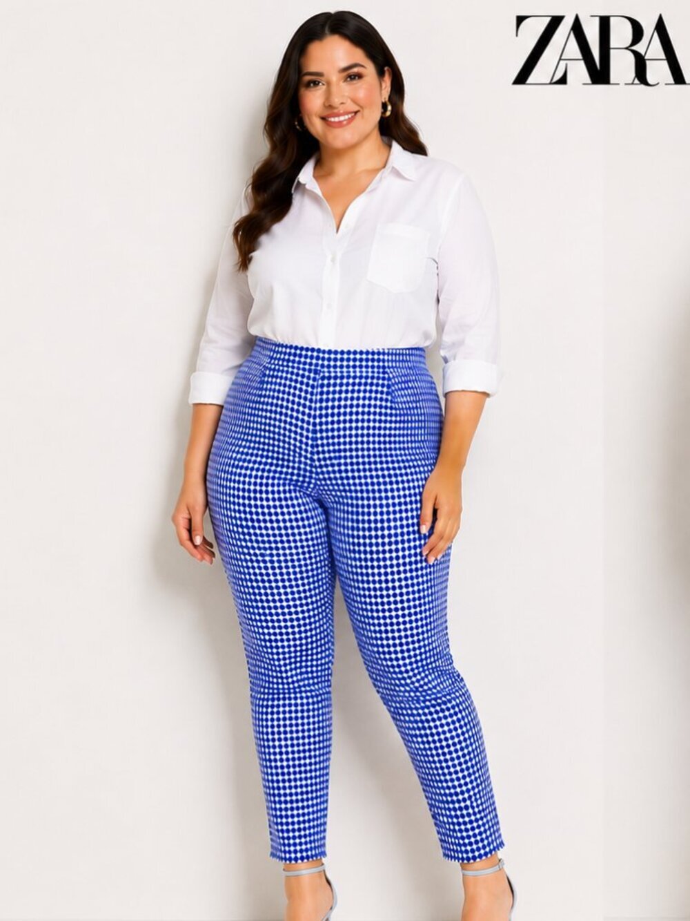 Zara Blue Gingham High Waisted Slim Ankle Pants NWT Size L 4661/153/044